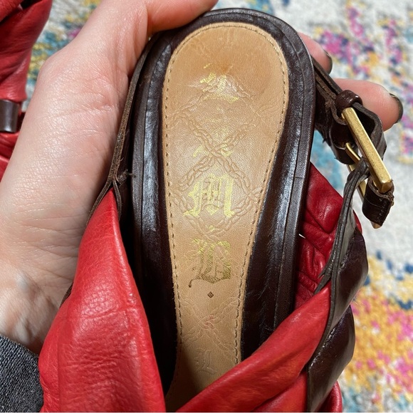 L.A.M.B. Tamika Red and Brown Strappy Leather Heels - Picture 3 of 11